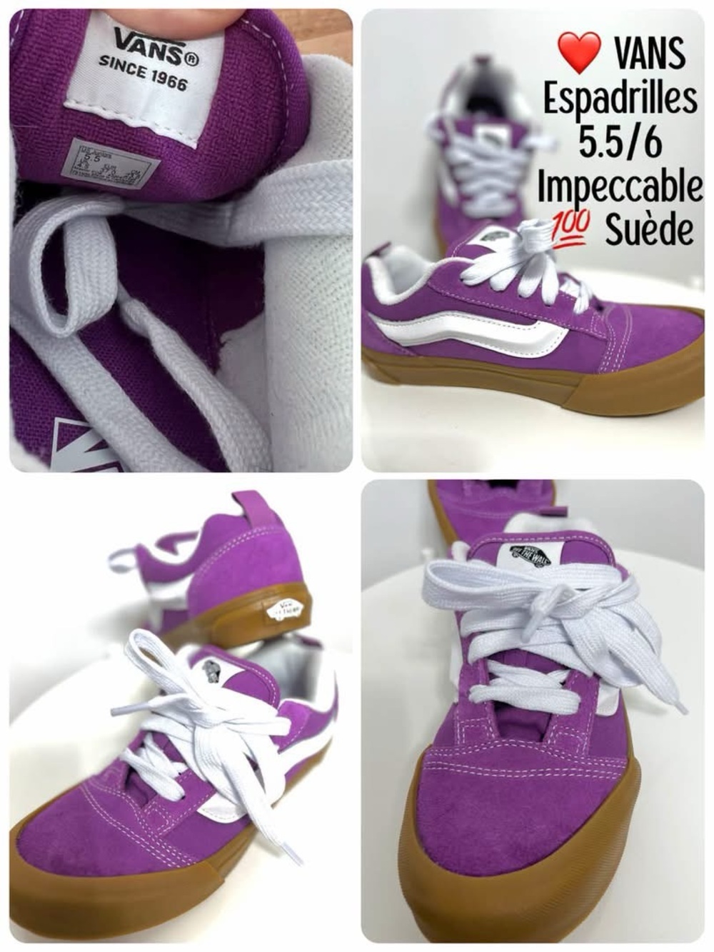 Vans Purple Suede Low-Top Sneakers with White Stripe and Gum Sole